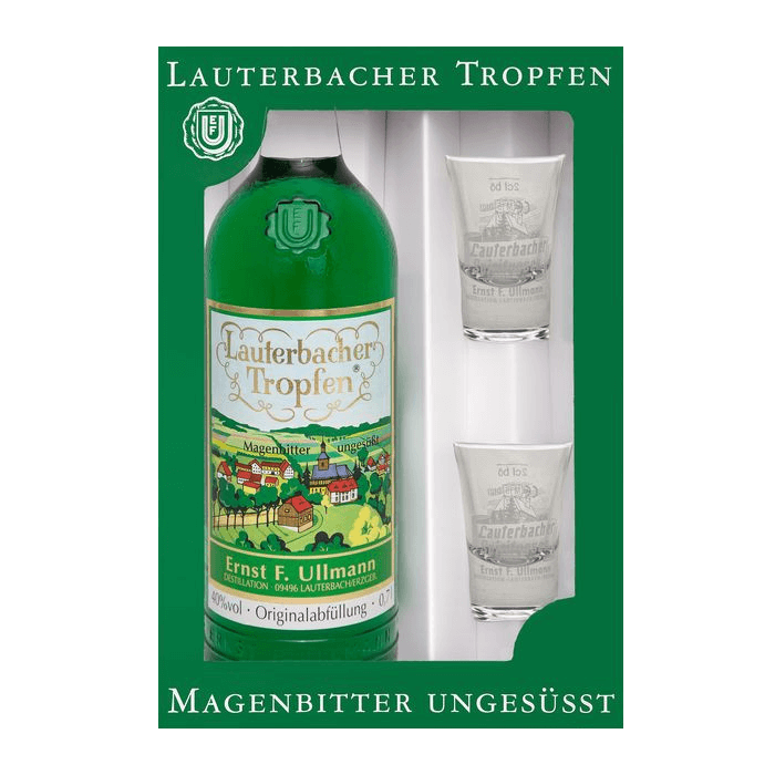 Geschenkkarton Lauterbacher Tropfen 1 Fl. + 2 Gläser